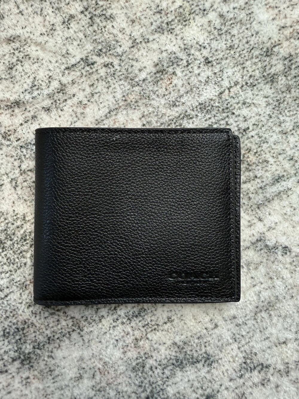NWOt Coach Men's Bifold Billfold Wallet in Refine Pebble Leather | Black — New